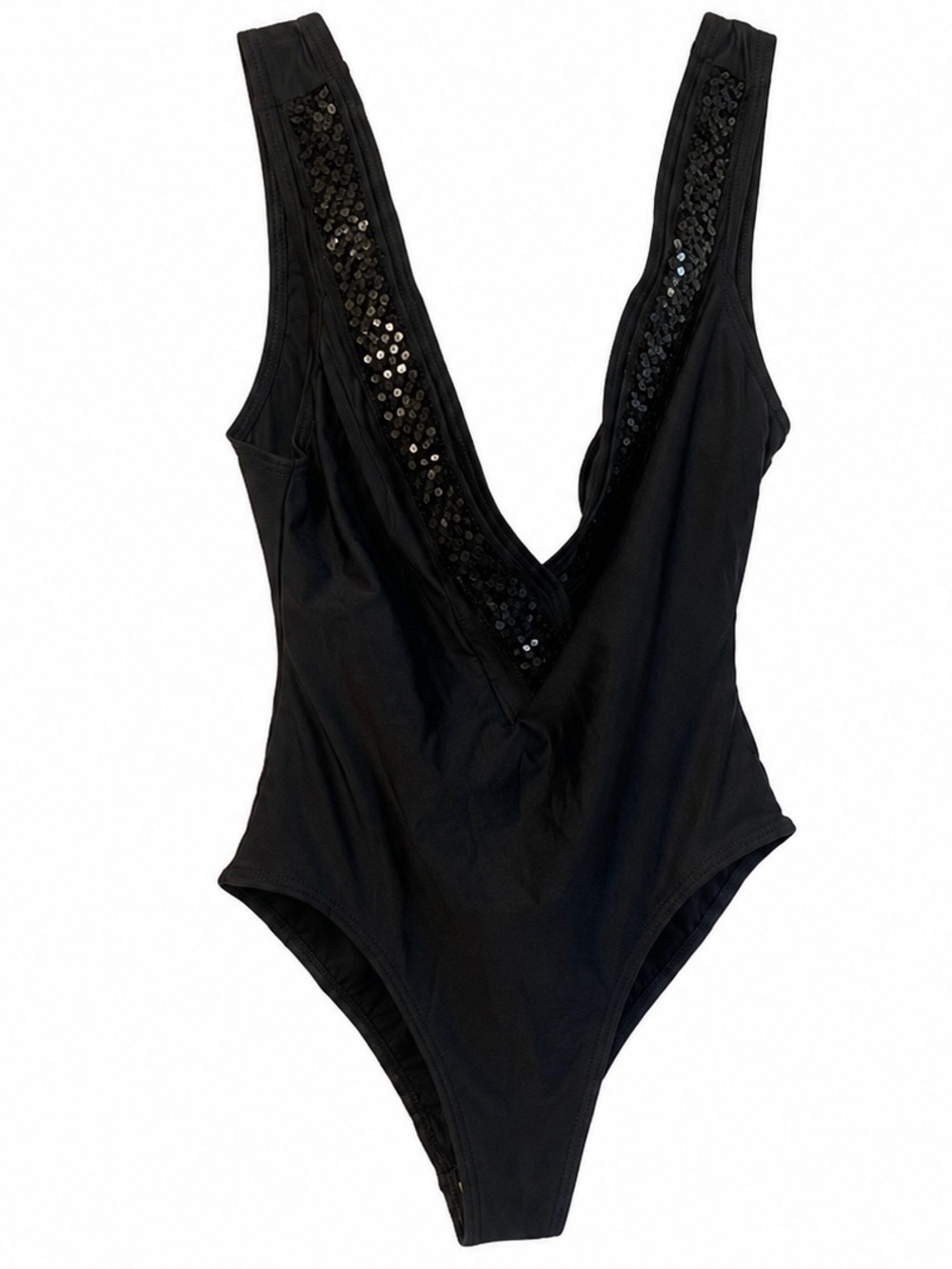 NWT Gottex Black Plunge One Piece Swimsuit Size 8 (IL 38) Sequin Trim